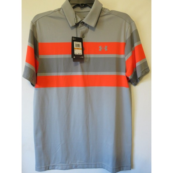 Under Armour The Playoff Polo Grey Short Sleeve Shirt Men's Sz S UPF 40 Stripes - Picture 1 of 4